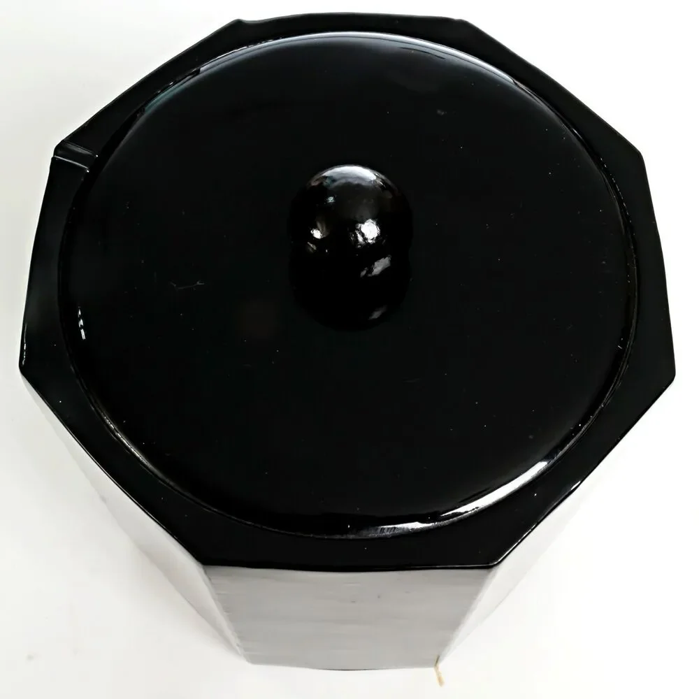 Vintage Octagon Black Vinyl Ice Bucket MCM - Good/VG Condition